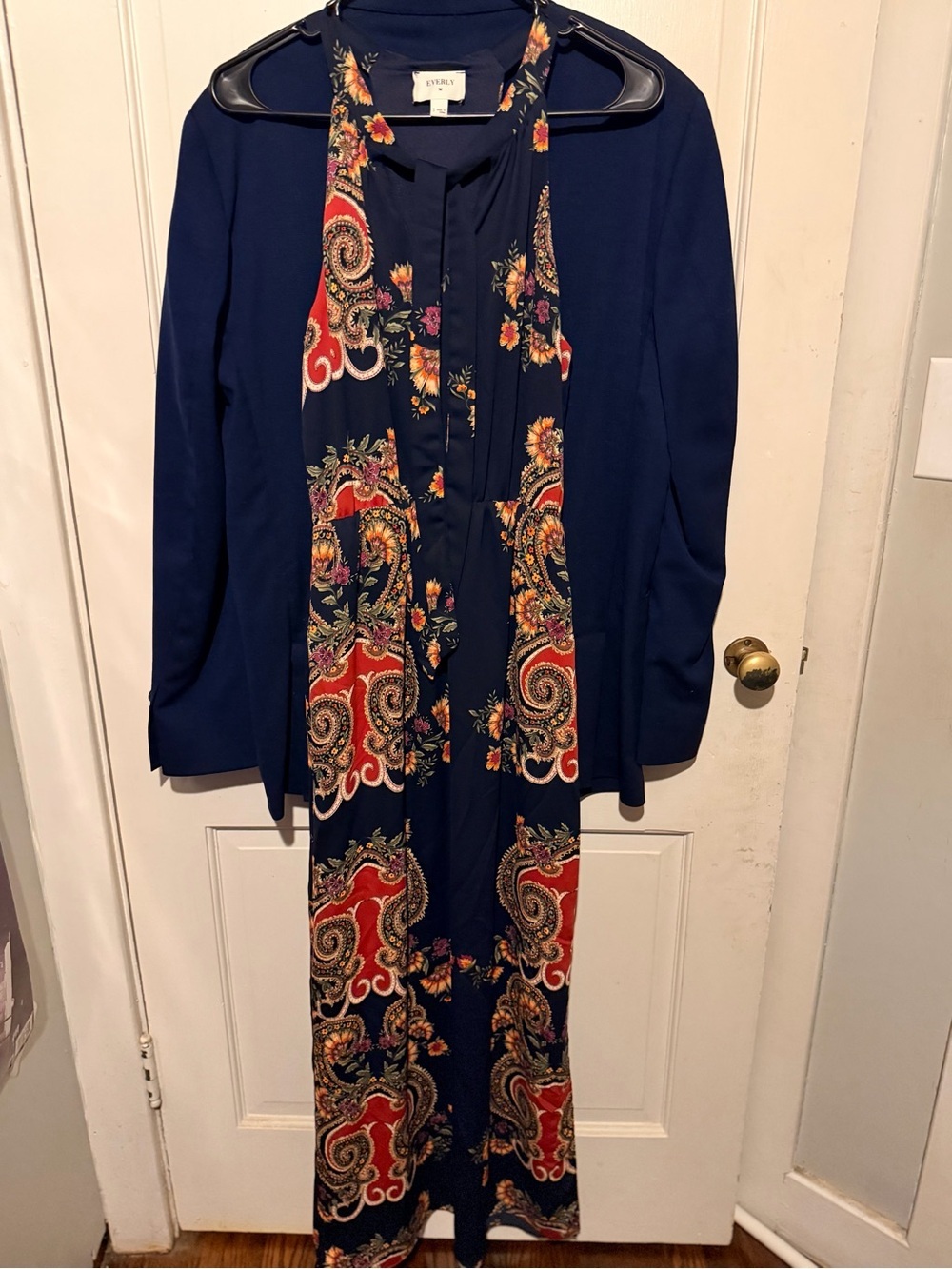 Everly Navy Floral Paisley Halter Maxi Dress Small Blue Red Sleeveless DR6241